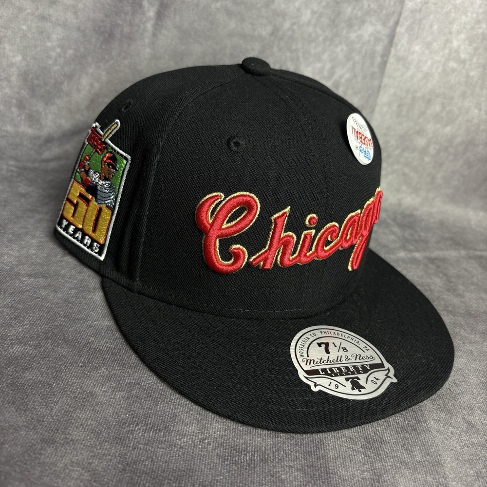 Chicago White Sox Mitchell & Ness‎ Hat Fitted 7 1/8 Black Patch Topps MLB NEW